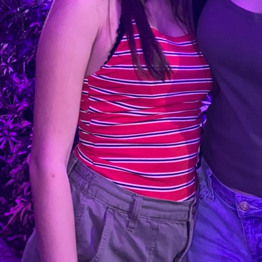 Red striped body suit